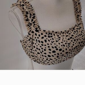 Kona Sol Black and Tan Spotted Swim Top Size 32/34 D